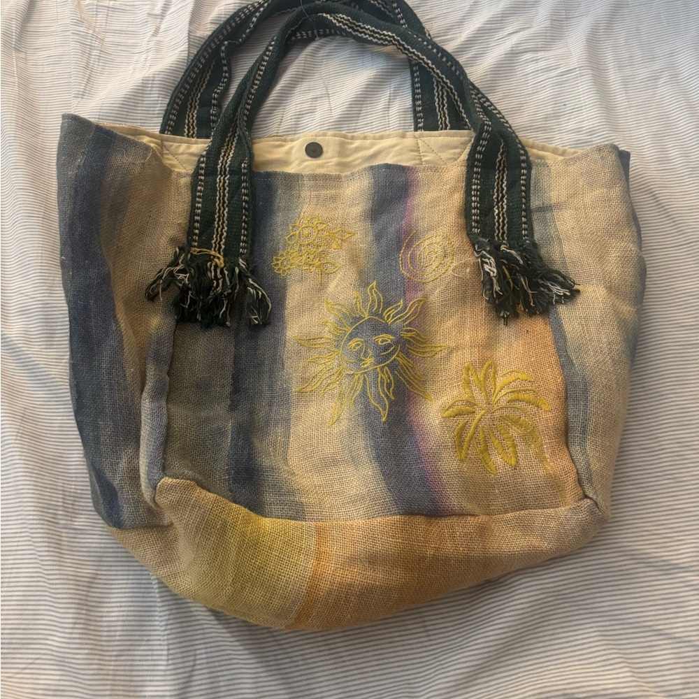 Embroidered Sun and Palm Tote Bag - Anthropology